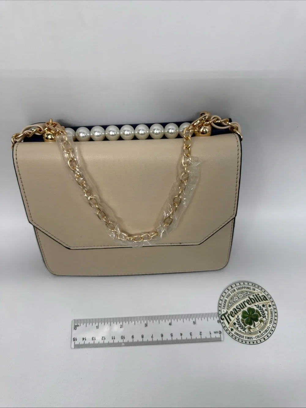 Badgley Mischka Home Navy/white Double Crossbody with Pearl/gold Handle - Picture 7 of 16